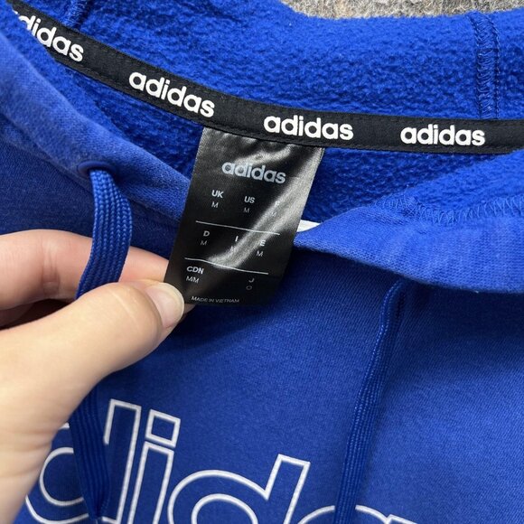 Adidas Sweatshirt Hoodie Mens Medium Blue 3 Stripes Big Logo Pullover Athletic - Picture 5 of 12